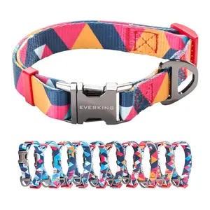 Everking Wholesale Adjustable Hot Sale Training Collar Polyester Printing Pet Collar Custom Metal Buckles Dog Collar