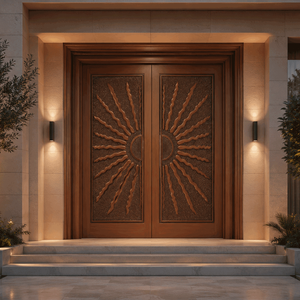 Porte d'entrée en bois sur mesure, moderne et minimaliste, à cadre fin, résistante aux ouragans, insonorisée et à rupture de pont thermique pour villa - Product Image 2