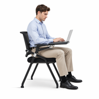 Chaise de bureau ergonomique pliable en maille avec tablette d'écriture et porte-gobelet, chaise de bureau empilable à structure métallique pour la maison, le bureau et l'atelier