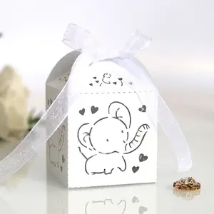 Custom Make Colors Laser Cut Elephant Pattern Packaging Box Baby Shower Gift Box Candy Box With Ribbon
