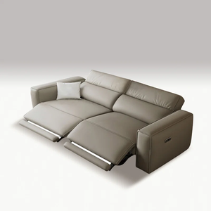 Sofá reclinable eléctrico de cuero gris claro personalizado, mueble de descanso cómodo para el hogar, para el descanso diario. - Product Image 5