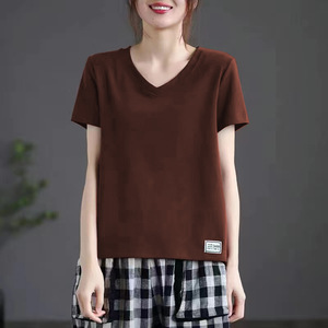 V Neck Short Sleeve T Shirt For Women Loose Fit Breathable Knitted Top Gray MMT Summer Style - Product Image 4