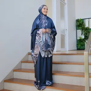 Toptan Nida İslam namaz giyim 2 parça Abaya seti uzun etek dua müslüman giyim kadın elbise mütevazı Khimar başörtüsü Abaya