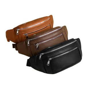 Bolso de Piel Auténtica Personalizado con Logotipo OEM OOM, Bolso Bandolera Impermeable de Piel Vacuna Lisa para Hombre, Bolso de Cintura, Bolso de Pecho, Bolso Tipo Fanny Pack - Product Image 1