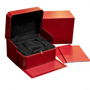 Octagon Red Cross Grain Leather <b>Watch</b> Box With Matching Booklet Single <b>Watch</b> Storage <b>Case</b> - Product Image 1