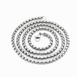Stainless Steel <strong>Silver</strong> Box <strong>Chain</strong> Dainty Men <strong>Long</strong> Necklace Pearl Link <strong>Chain</strong> Men Jewelry - Product Image 2