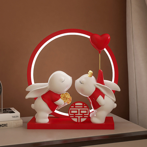 Figura Decorativa de Pareja de Conejos para Boda, Adorno de Conejos Dobles con Corazón, Decoración para Habitación de Compromiso, Regalo - Product Image 4