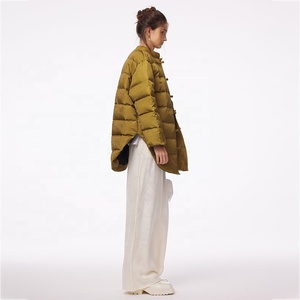 Veste matelassée en satin de style néo-chinois pour femmes, manteau léger <span class=keywords><strong>mi</strong></span>-long avec boutons à nœuds chinois, automne - Product Image 3