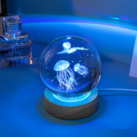 Lampe de nuit en cristal 3D miniature personnalisée avec base en bois, rechargeable par USB, LED blanc chaud, pour usage domestique