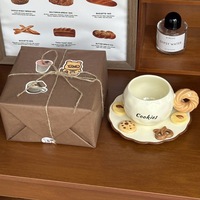 Ins mignon tasse à café en céramique et soucoupe ensemble boulangerie Bagel pain biscuits Biscuit tasse à café