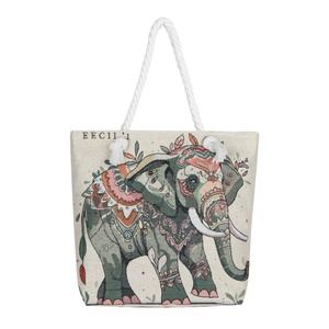 Sac fourre-tout en toile brodé pour femme, motif éléphant mignon, double face, bandoulière unique, fermeture éclair, avec chaîne - Product Image 4