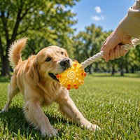 Balle jaune couineuse pour chien en silicone et latex, jouet texturé à mâcher et à rapporter pour chiens
