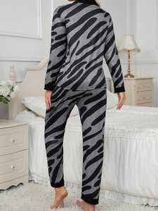 Damen-Pyjamas Bestseller Schwarzes <span class=keywords><strong>Zebra</strong></span>-Print Damen-Pyjama-Set mit Langen Ärmeln in Verschiedenen Größen Atmungsaktive Sommer-Homewear - Product Image 4