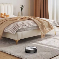 Lit double moderne et simple en cuir véritable de première qualité, rembourré, avec fonction de rangement, style luxe léger pour chambre principale