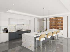 Mueble de Cocina Moderno Estilo Europeo con Acabado Brillante, Construcción de Madera Contrachapada, Protector Contra Salpicaduras Impermeable para Apartamento - Product Image 2