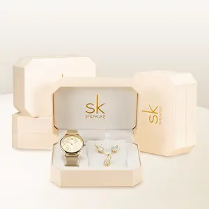 3 개 세트 럭셔리 시계 숙녀 석영 다이아몬드 손목 시계 SHENGKE 0121 우아한 여성 귀걸이 목걸이 시계 여성용 선물