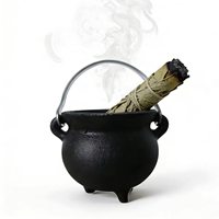 Miniature chaudière ventrue avec poignée, brûleur d'encens en fonte pour Halloween, diffuseur aromatique d'aromathérapie au parfum de bois de santal