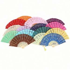 Abanico de Encaje Colorido de 27 CM, Abanico de Encaje Personalizado Hecho a Mano con Varillas de Bambú para Decoración de Bodas, Baile y Fiestas - Product Image 6