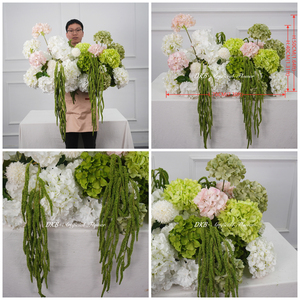 Decoración Floral Artificial para Pasillo de 70 cm, Mezcla de Hortensias y Amaranto, Color <span class=keywords><strong>Rosa</strong></span> Pálido y Verde, Camino de Mesa Floral - Product Image 3