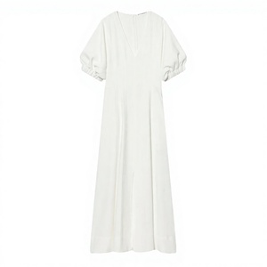 PB&ZA Primavera Nuevo Vestido Maxi Vintage para Mujer con Cintura Natural, Cremallera, Corte A, Escote en V y Manga Corta Abullonada 2201957 - Product Image 3