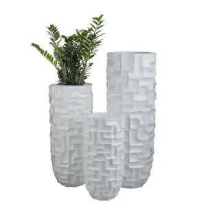 Grote Witte Vaas Voor Home Decor Fiber Klei Hoge Cilinder Vazen Indoor Glasvezel Vloer Vaas