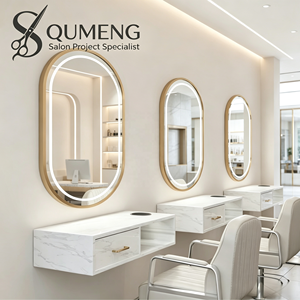 Z Barber Shop Hair Salon Gym <b>Mirror</b> Station Modern Design Wall-Mounted Floor LED Touch Control Commercial Metal Glass Multiple - Product Image 1