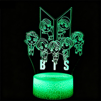Lampe de nuit 3D créative B T S en acrylique LED, lampe cadeau, lampe de bureau à commande tactile et à distance USB, décorations de fête élégantes