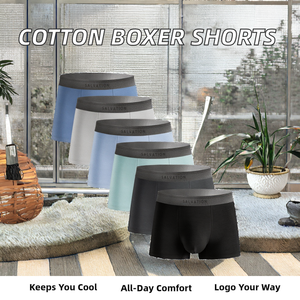 Sous-vêtements en coton pour hommes, taille mi-haute, respirants, confortables, caleçons boxer, logo personnalisé - Product Image 2