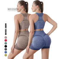 Vente en gros Ensemble pantalon de yoga Push Up sans couture froissé aux fesses pour femmes Ensemble sport, fitness, entraînement, taille haute, leggings courts Ensemble de yoga