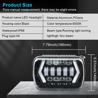 Phare LED de moto JHS 5x7 pouces, clignotant DRL en forme de V, feu de croisement/route, étanche IP67, prise H4, phare LED d'usine