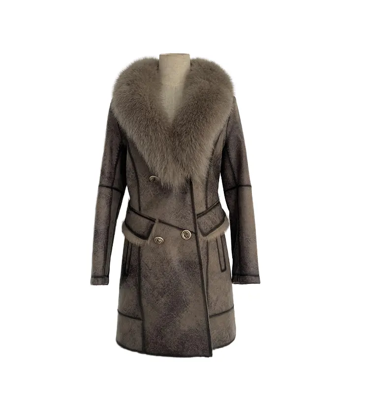 Tavşan kürk ve kürk entegre kadın orta uzunlukta rüzgarlık ceket tilki kürk yaka kadın kış kalınlaşmış ceket