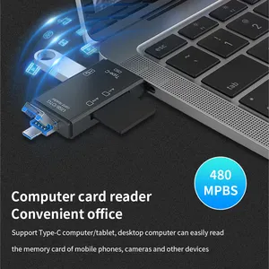 TISHRIC Micro-SD-Kartenleser 6-in-1 TF-Speicheradapter USB2.0 Typ C OTG-Smart-Kartenleser Kartenleser für PC Laptop Zubehör