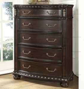 Ensemble de meubles de chambre à coucher en bois massif avec tête de lit sculptée à la main de style antique de luxe, couleur foncée - Product Image 4