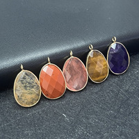 Pendentif vintage en pierre naturelle, cristal, jade, quartz rose et œil de tigre, forme goutte d'eau ovale, coupe irrégulière, accessoires pour collier DIY