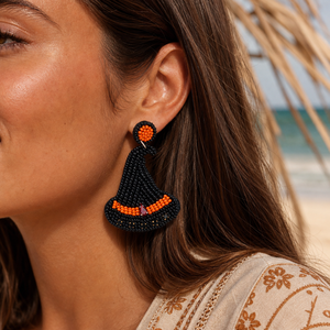 Boucles d'oreilles pendantes Go2boho, chapeau de sorcière perlé noir et orange, style dessin animé en verre filé, <span class=keywords><strong>bijoux</strong></span> de fête pour femme - Product Image 1