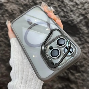 เคสโทรศัพท์แบบแม่เหล็กไร้สายสุดหรูสำหรับ iPhone 15 14 13 12 11 Pro Max Plus พร้อมขาตั้งแบบเร็วและฝาหลังกระจก - Product Image 1