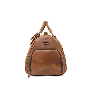 Style vintage fermeture à glissière unisexe en cuir véritable sac <span class=keywords><strong>de</strong></span> sport <span class=keywords><strong>week</strong></span>-<span class=keywords><strong>end</strong></span> voyage bagages sac à main avec étui à chaussures - Product Image 5