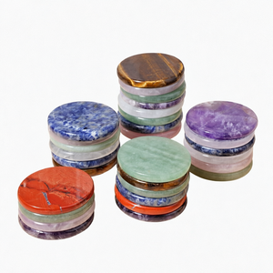 Juego de Posavasos de Piedras Preciosas Pulimentadas, Forma Circular, Multicolor, Decoración Feng Shui para el Hogar, Piedras de Cristal Duraderas - Product Image 1
