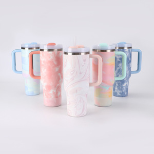 Tie-dye Wind 40oz tasse de barre de glace de grande capacité tasse d'isolation en acier inoxydable 304 avec poignée tasse de voiture - Product Image 1