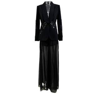 Elegant Casual Evening Party Women's Solid Woven <strong>Sequined</strong> Button Black Blazer <strong>Set</strong> Sexy Sheer Wide Leg Pants <strong>Two</strong> <strong>Piece</strong> Suit <strong>Set</strong> - Product Image 2