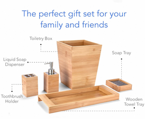 モダンナチュラル100%天然素材バスルーム洗面台セット5点竹製バスルームアクセサリーデコレーションセット - Product Image 5