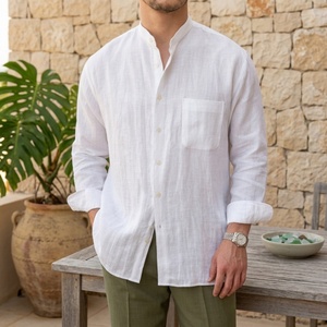 Chemises en lin pur pour hommes avec logo personnalisé, manches longues, décontractées, amples, respirantes, boutonnées, chemises habillées unies, fabricant TKAN8110 - Product Image 2