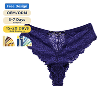 Culotte string femme grande taille en dentelle française ajourée, avec anneau métallique, taille mi-haute, respirante, sexy, sous-vêtement intime
