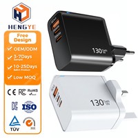 Chargeur 3-en-1 PD, Type-C et USB, 65W, 3 ports, chargeur rapide GaN, prise UK, station de charge multiple avec 130W