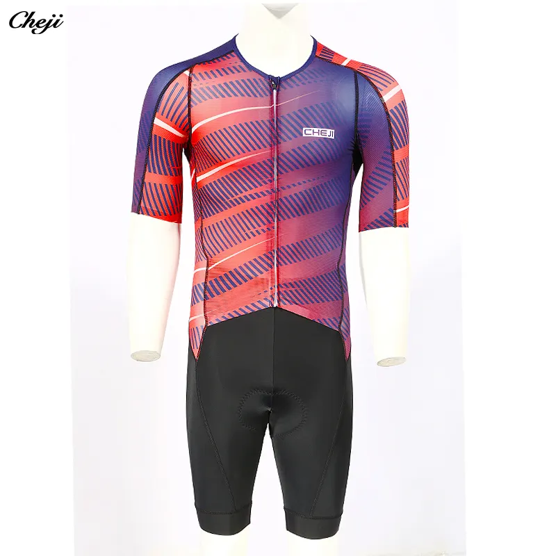 2023 custom cheji men's triathlon bodysuit Private label cycling skin suit clothing full zipper Pro Team cycling clothing