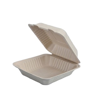 10 inch vuông lấy đi thực phẩm container vỏ sò Hộp Ăn Trưa phân hủy sinh học trắng tự nhiên 1000 ml - Product Image 1