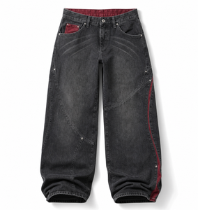 Jeans Personalizados con Logotipo, 100% Algodón, Diseño Color Block, Estilo Retro, Multibolsillos, Corte Holgado, Marca Privada, Ropa Urbana para Hombre - Product Image 1