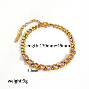 18K Gold Plated Women Elegant NK Chain Cubic Zirconia Heart Shape Charm <b>Bracelet</b> Light Luxury Faashion Stainless Steel <b>Bracelets</b> - Product Image 6