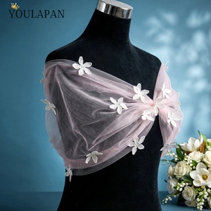 YouLaPan Écharpe de mariée en dentelle, boléro, châle, cape, boléro en maille, châles de mariée, vestes de robe de mariée, boléro à franges, couvre-épaules MG48-P - Product Image 5