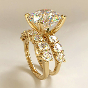 Set di Anelli di Fidanzamento Classici con Zirconi Rotondi a Quattro Punte per Donne, Gioielli alla Moda per Matrimoni e Feste - Product Image 1
